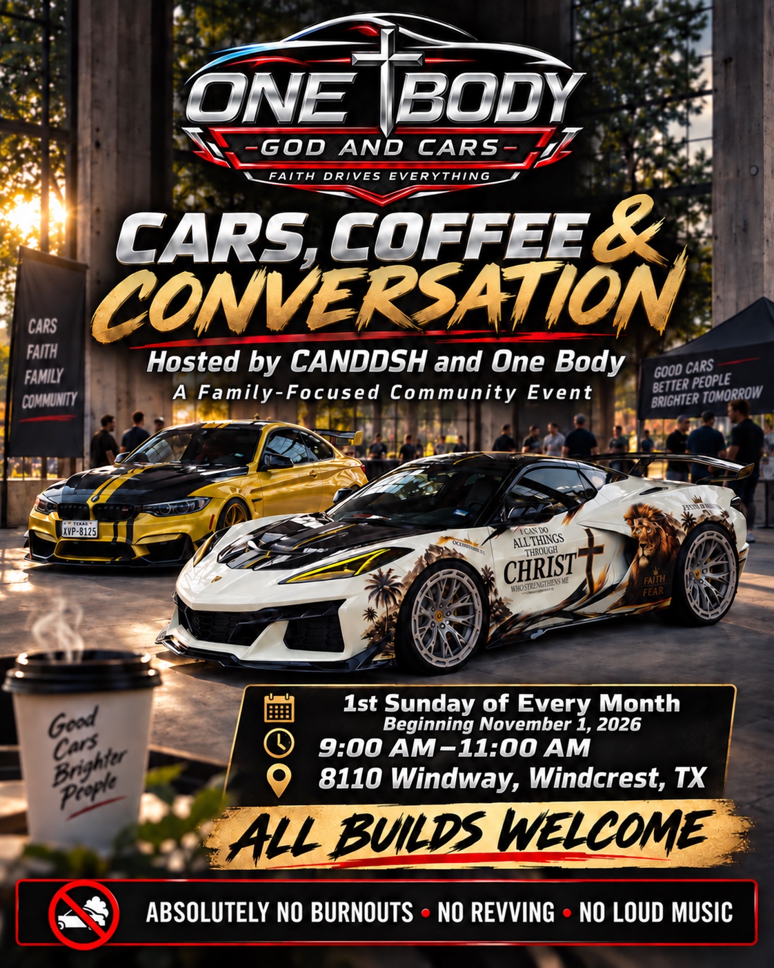 Cars, Coffee and Conversation event flyer